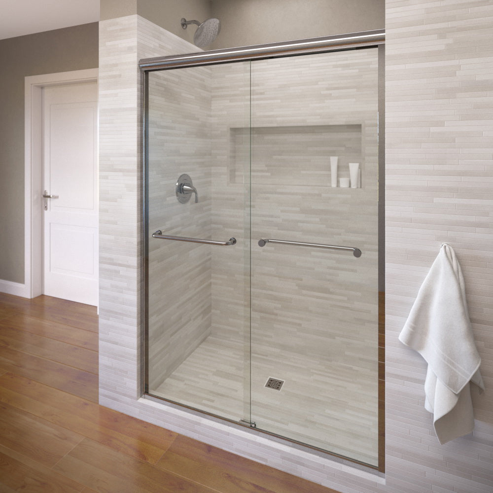 Basco INFH05 Infinity Semi-Frameless 1/4-inch Glass Sliding Shower Door - Satin Showers