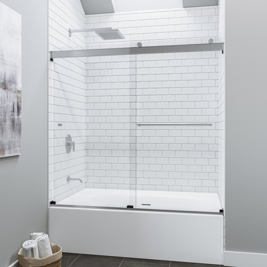 Basco Rotolo Lux Semi-Frameless 1/4-inch Glass Sliding Bath Tub Door - Satin Showers