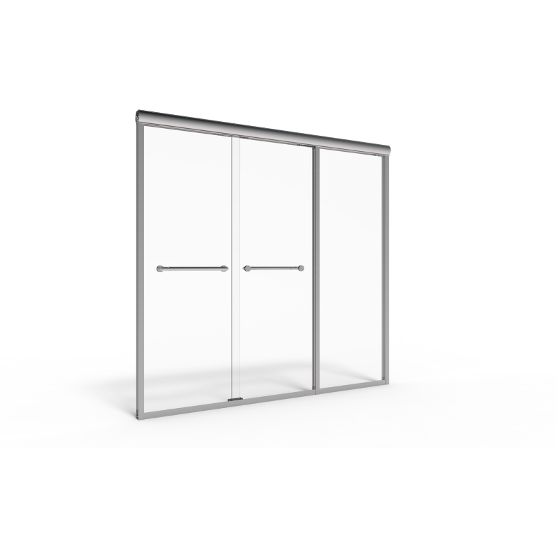 Basco Infinity Semi-Frameless 1/4-inch Glass Sliding with Inline Panel Bath Tub Door - Satin Showers