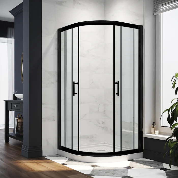 Sunny Corner Shower Enclosure 38" D x 38" W x 72"H Black Sliding Shower Glass Door - Satin Showers