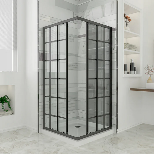 Sunny Sliding Shower Door, Corner Shower Enclosure 36 X 36 X 72 inch, 1/4" Clear Glass Shower Panel, Black Color, Shower Base Included - Satin Showers